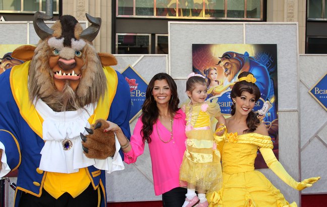 Ali Landry, pink shirt, pink blouse, gold necklace, black pants, sandals, beauty and the beast